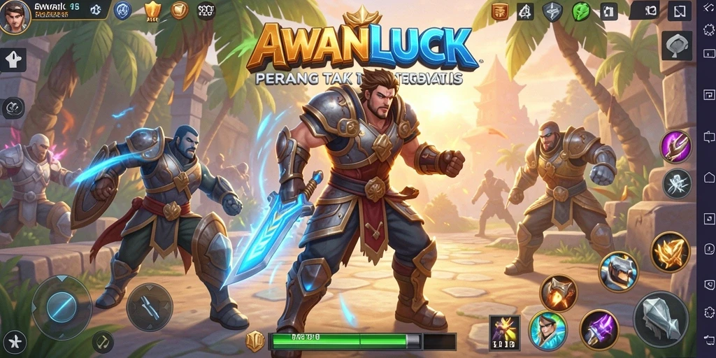 Tampilan gameplay AWANLUCK yang penuh aksi dalam pertempuran royale.