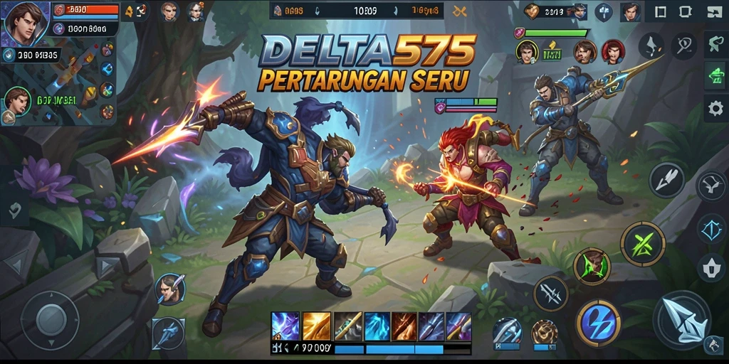 Tangkapan layar gameplay DELTA575 dengan aksi pertarungan seru.