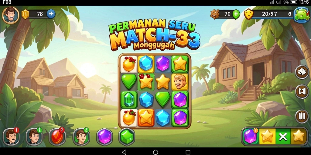 Tangkapan layar F08 menampilkan aksi seru gameplay Match-3.