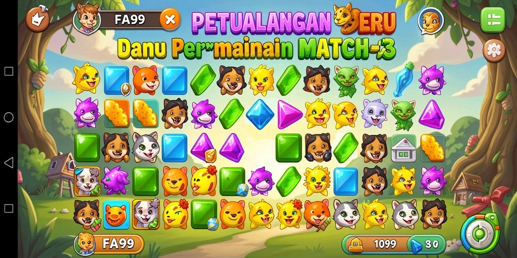 Tampilan menarik gameplay FA99 dalam genre Match-3.