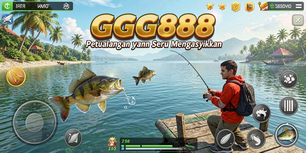 Tampilan gameplay GGG888 yang menampilkan pemandangan memancing yang menakjubkan.