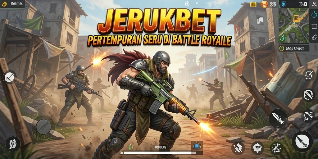 Tampilan permainan JERUKBET dengan aksi Battle Royale yang mendebarkan.
