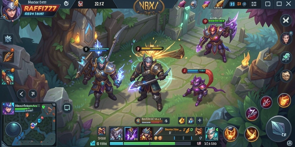 Screenshot gameplay intense RAFFI777 di arena MOBA.