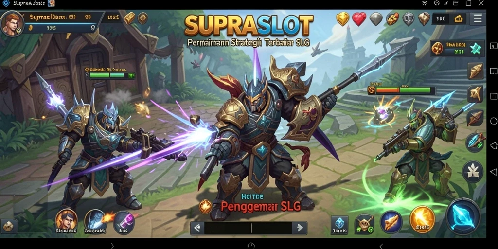 Tangkapan layar gameplay SUPRASLOT yang menampilkan pertempuran strategi.