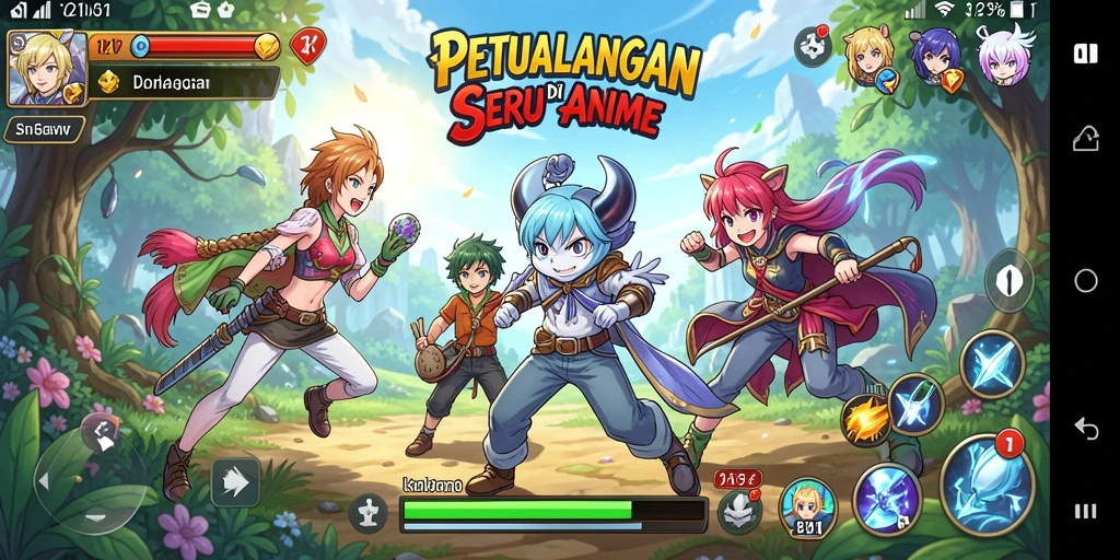 Screenshot utama V21 menampilkan pertempuran karakter anime yang seru.